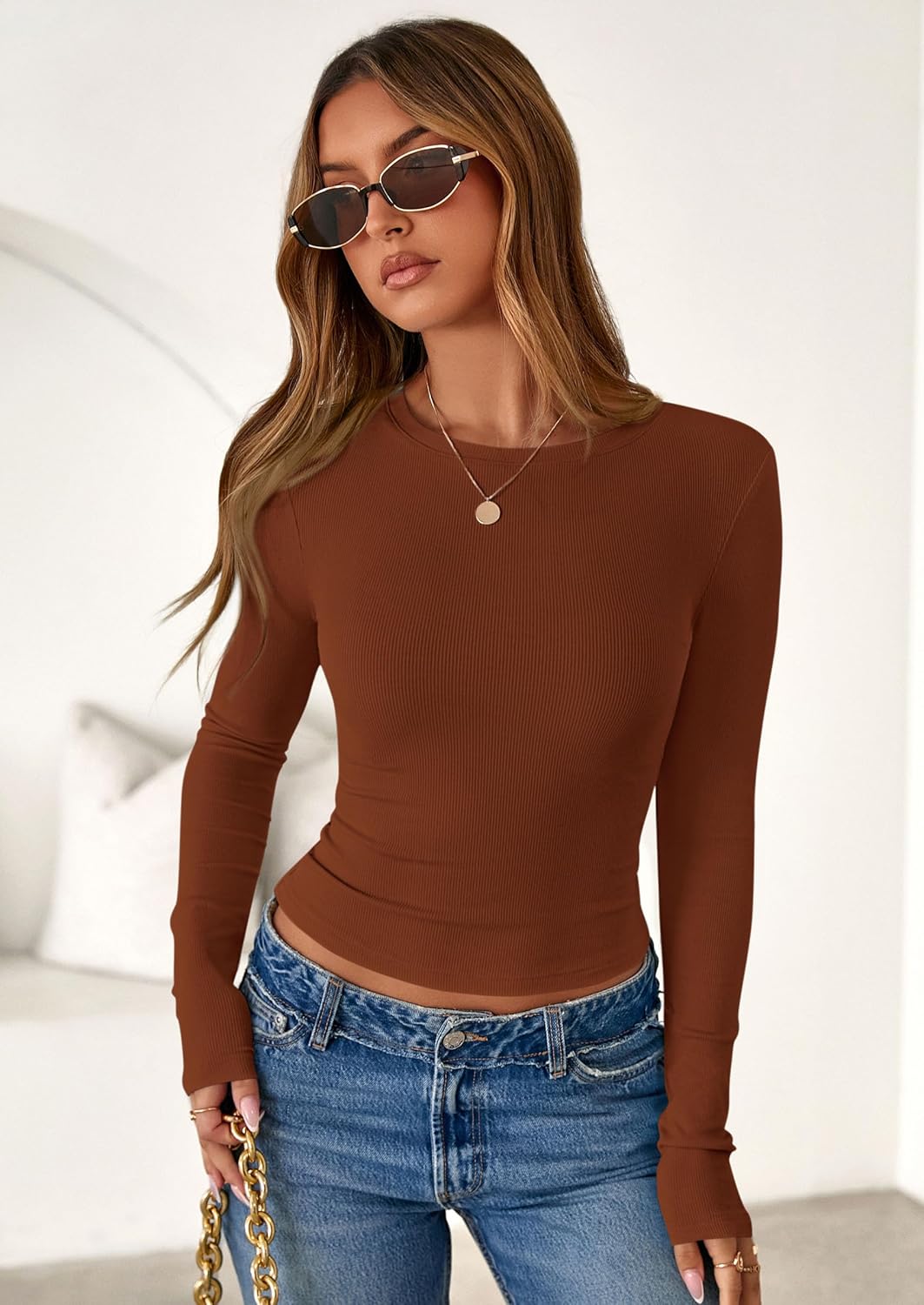 PRETTYGARDEN Women 2026 Fall Clothes Long Sleeve Shirts Ribbed Knit Fitted Basic Tee Going Out Tops Underscrub Casual Outfits - Image 8