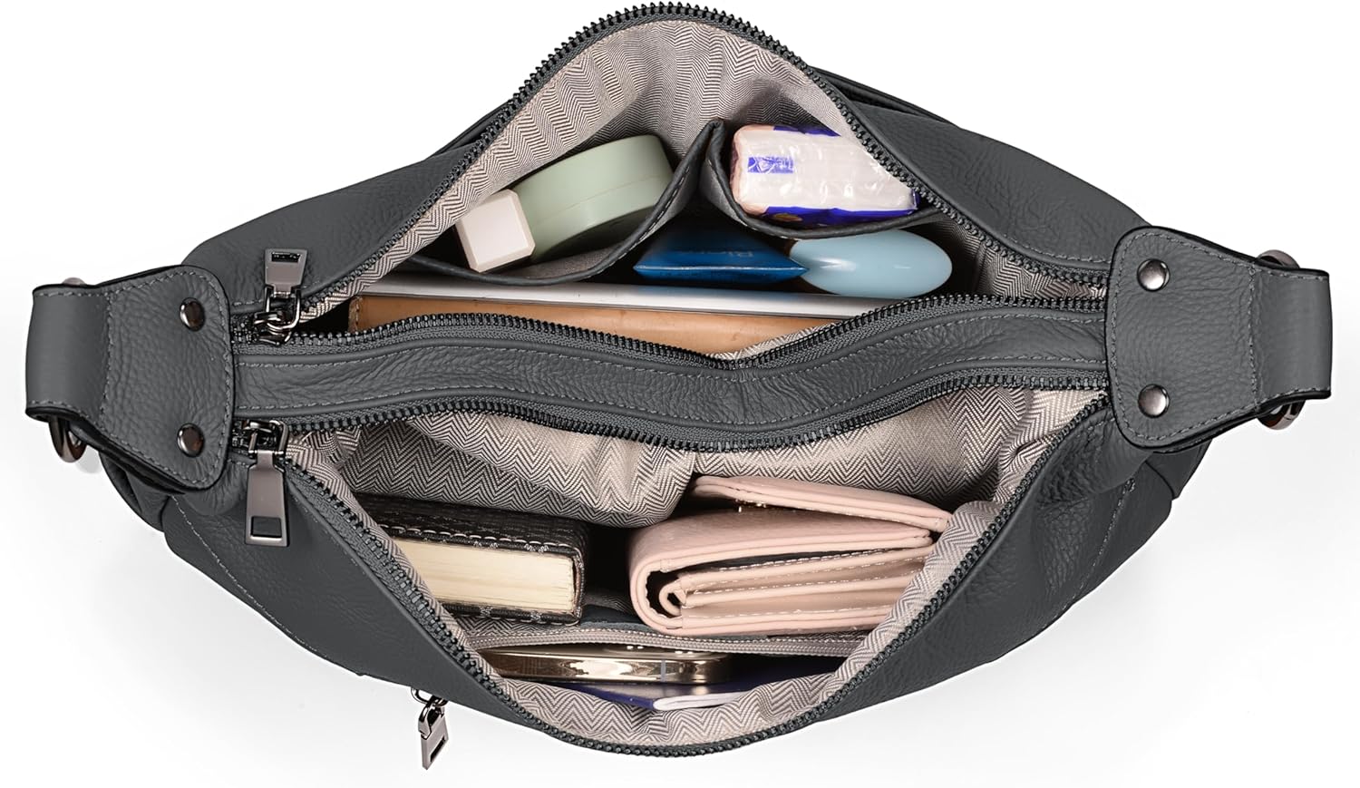 YALUXE Women's Genuine Leather Shoulder Bags Hobo Handbags Purses with Double Zipper Pockets and Crossbody Strap - Image 4