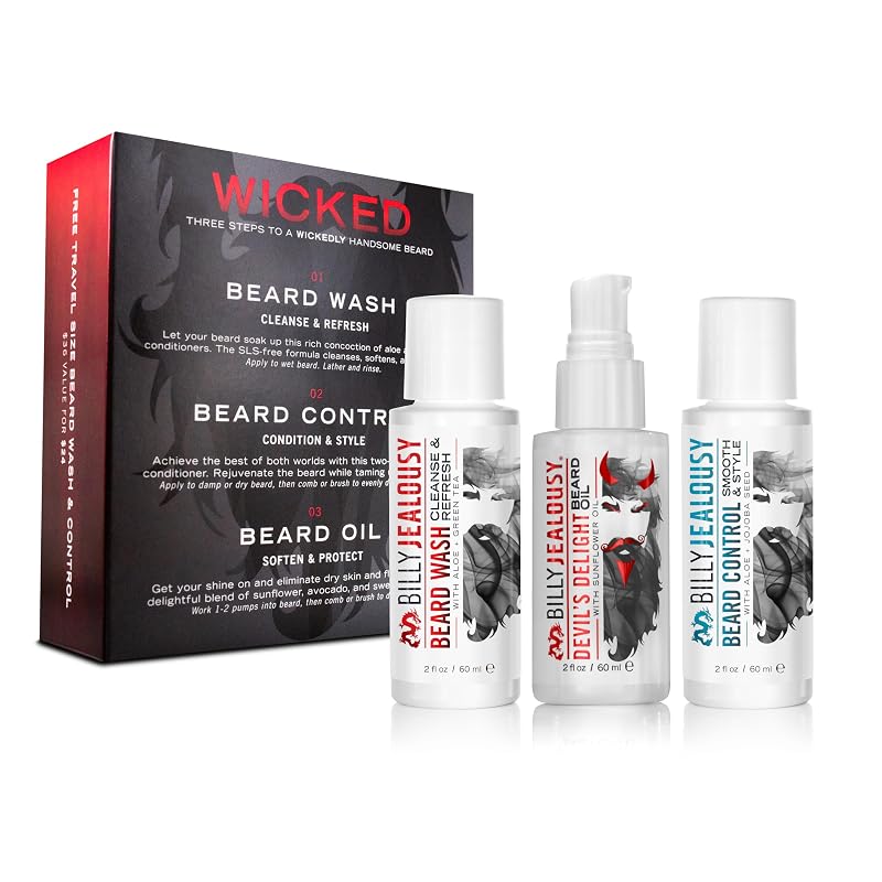 Kit de cuidados para barba Billy Jealousy com sabonete líquido, condicionador sem enxágue e óleo para barba, 3 unidades