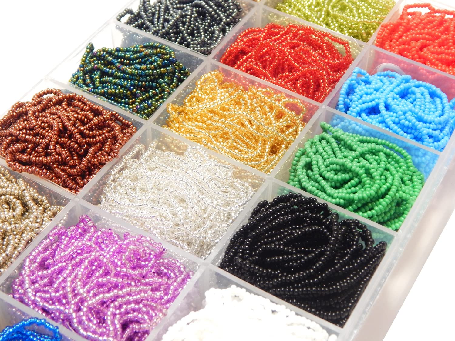 Perlin Cuentas de cristal indias para semillas, perlas pony, 2 mm, Preciosa Ornela, checas 11/0, en varias hebras, 18 colores, con caja de 81000 unidades