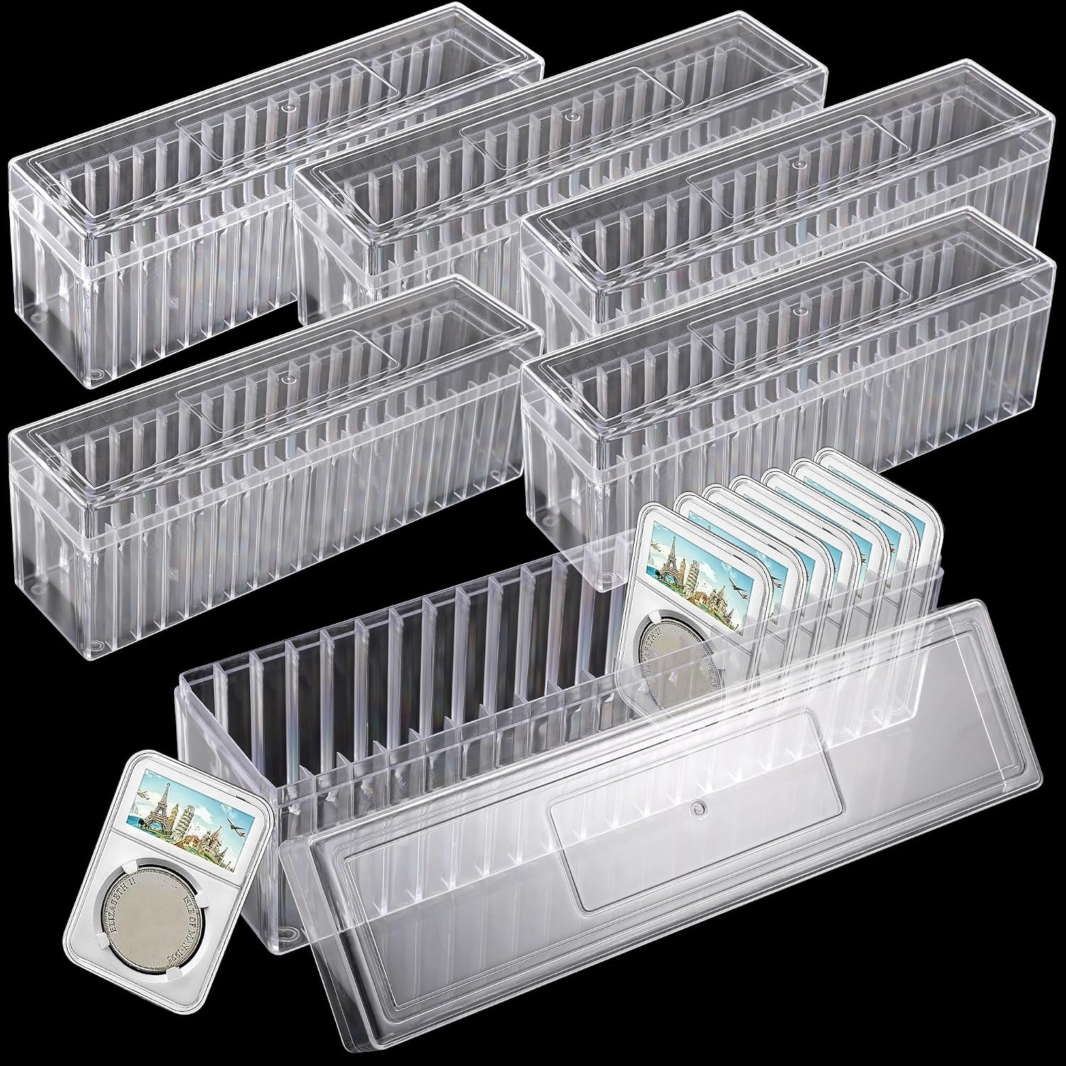 6pc 20-Slot Coin Slab Box, Stackable Clear Plastic Coin Collector Organizer