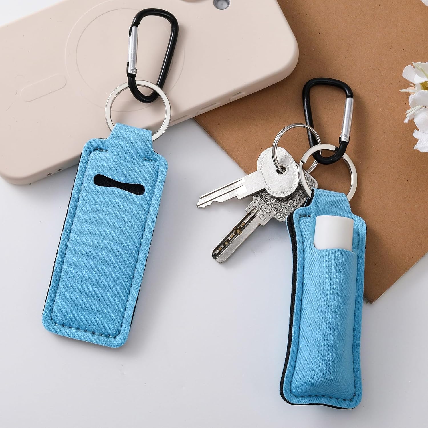 Chapstick Holder Keychain, Portable Lip Balm Holder with Keyring Clip, Lipgloss Chapstick Keychain Holder