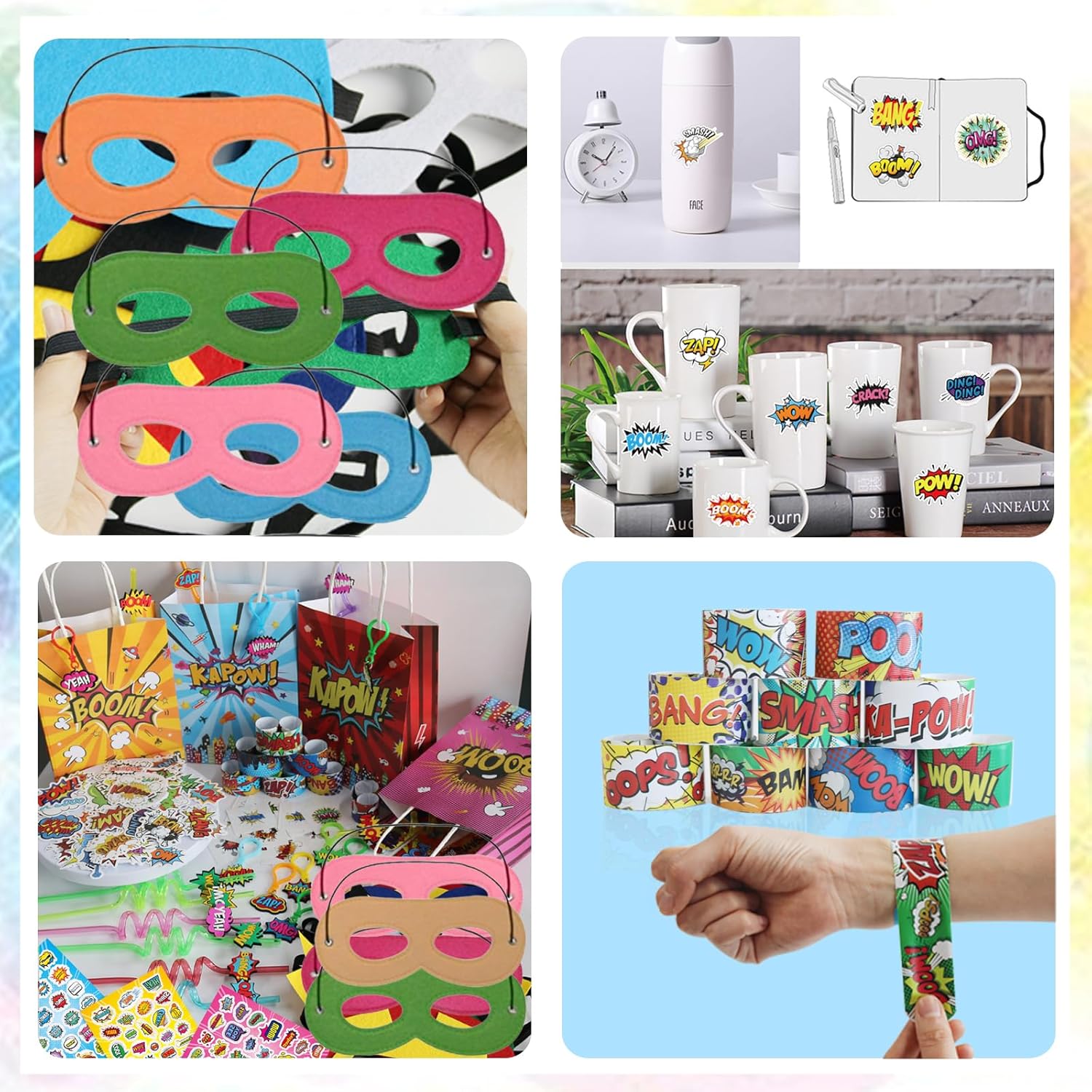 130PCS Hero Themed Party Favors Kit-Birthdays Supplies Includes Reusable Straws,Key Chains,Mask, Stickers,Slap Bracelets,Stickers,Tattoo Sticker,Goodie Bag for Perfect for Hero Party Decorations