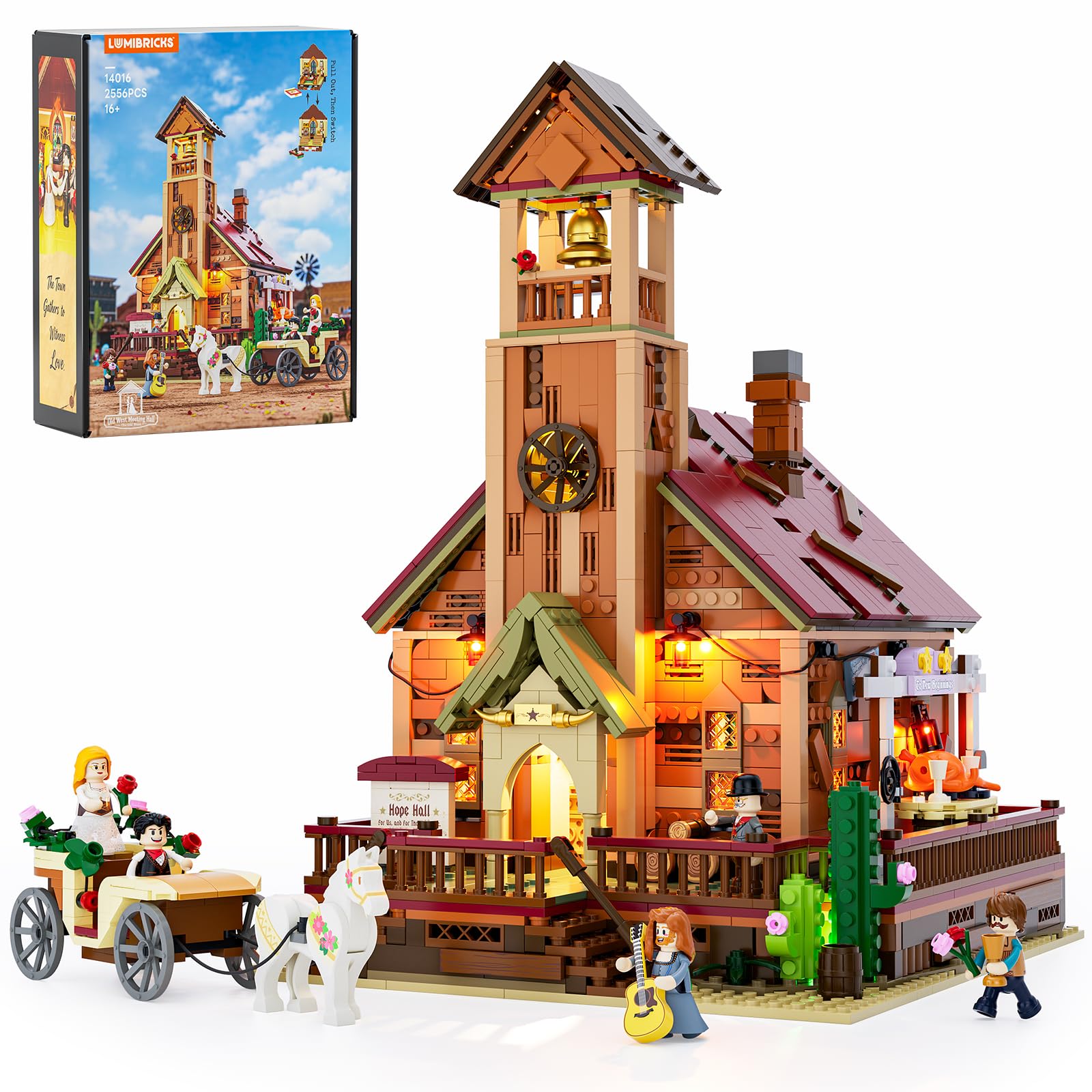 Lumibricks Old West Meeting Hall Building Blocks with Lights, Dual Wedding & Gathering Theme, Modular Architecture Set, Collection for Adults and Teens