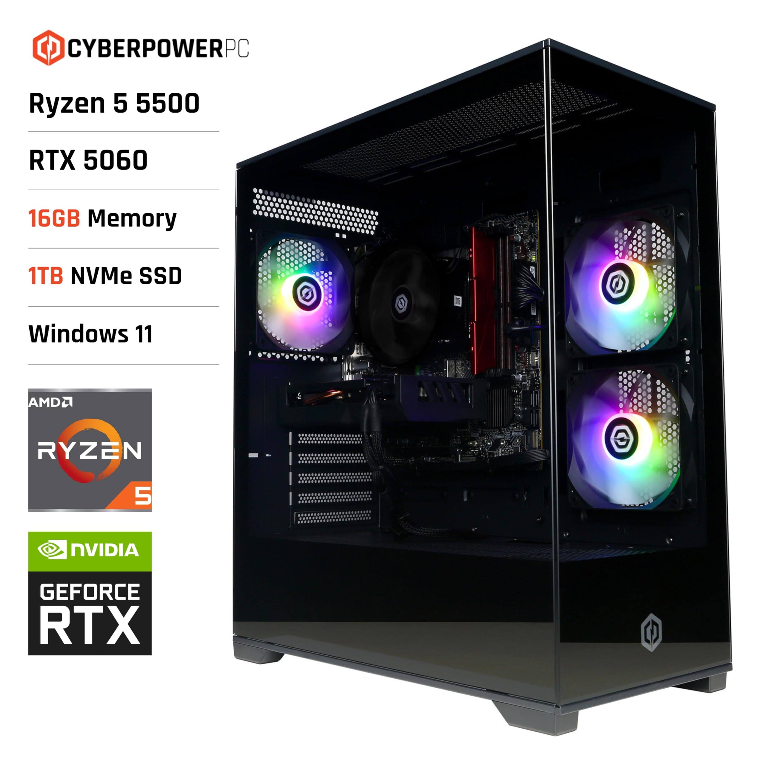 CYBERPOWERPC Wyvern Gaming PC - AMD Ryzen 5 5500, RTX 5060 8GB, 16GB RAM, 1TB NVMe SSD - Dettaglio