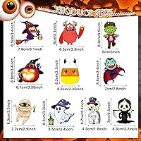 Vista 5 de Gerrii 40 adornos de Halloween de madera para decoración de árbol de Halloween, calabaza, fantasma, bruja, esqueleto, mini adornos colgantes