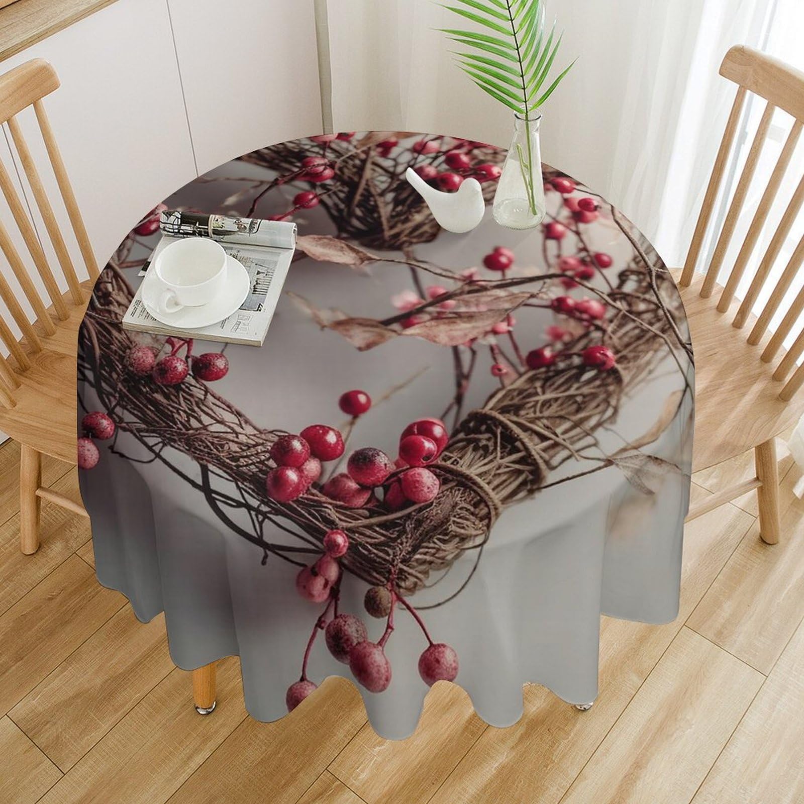 Nappe de table ronde imperméable motif branches en cœur