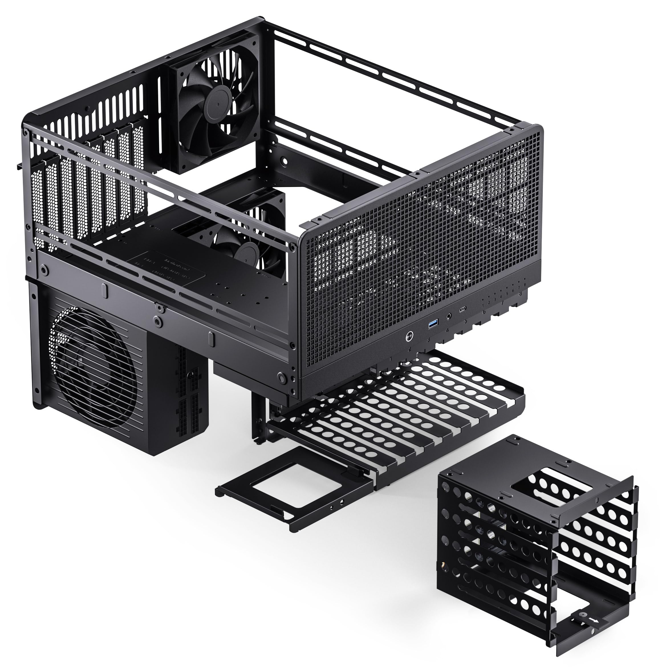 Jonsbo N5 NAS Case – Case a cubo E-ATX con spazio per 16 unità, 8 slot, design a rete, finitura in legno, USB-C, ideale per NAS e workstation, nero