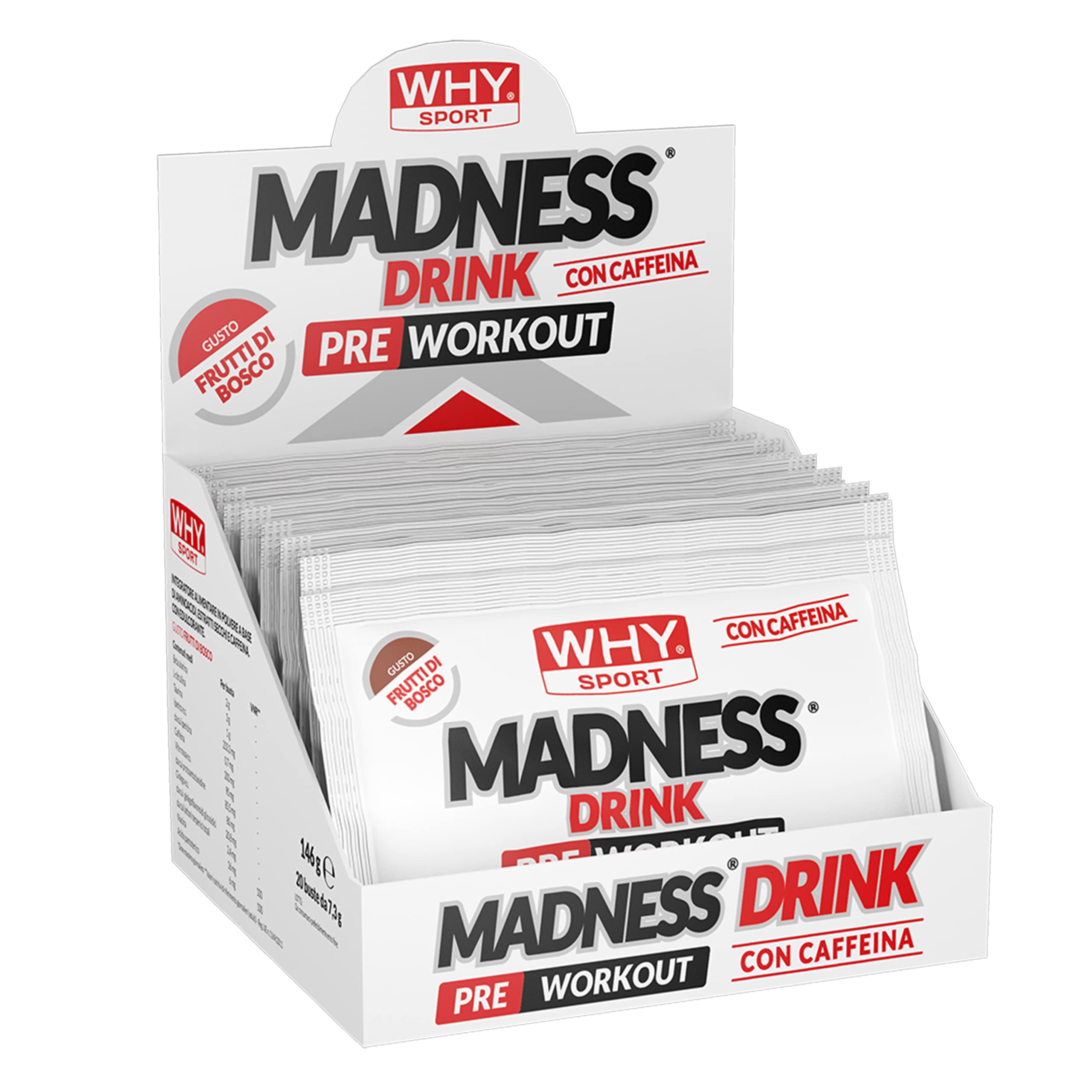 WHY SPORT MADNESS DRINK - Pre Workout - Integratore Alimentare a Base di Aminoacidi e Caffeina - 20 Bustine da 7,3 gr