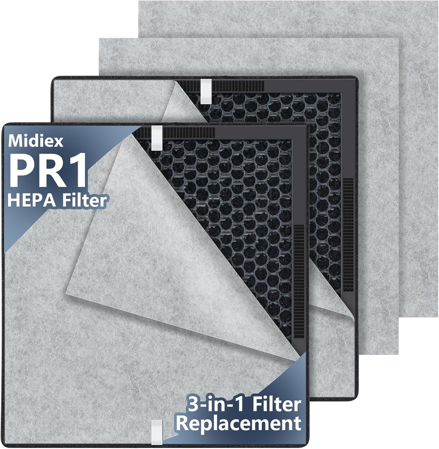 PR1 Replacement Filter for MOOKA Air Purifier, 2 Pcs Particle Air Filters with 4 Washable Pre-Filters, Compatible with MOOKA PR1