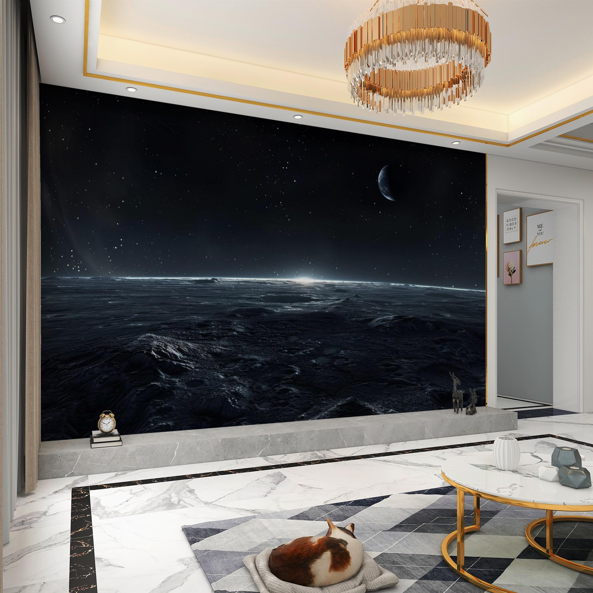 Carta da parati effetto 3D Luna 400 x 280 cm Murale Non Tessuto Universo Spazio Esterno Fotomurale Stampa HD Moderna Poster Per Soggiorno E Camera Da Letto Design 2M1415