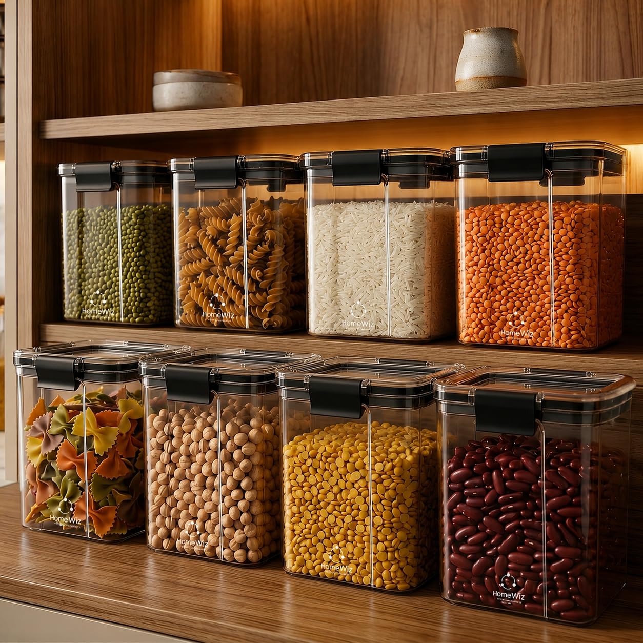 HomeWiz Airtight Kitchen Storage Box 700ml x8 | Containers For Kitchen Storage Set | Food Grade BPA-Free Kitchen Containers Set With 2 Side Clip-Lock | Stackable, For Pantry and Fridge Storage