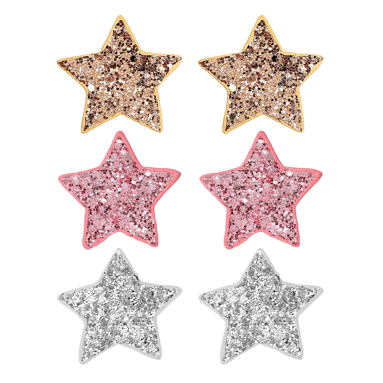 6PCS Star Hair Clips Set, Y2k Star Non-slip Snap Hair Clips Cute Glitter Kawaii Barrettes, Rave Accessories for Girls and Women - Champagne Peach Pink