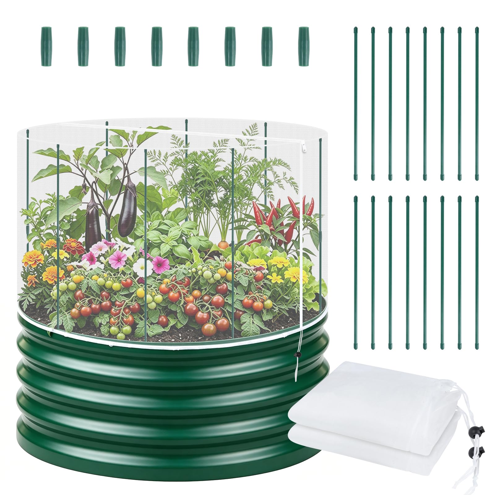 Photo 1 of 2 Pack Round Garden Netting Cover for Raised Beds, 2.3 X 2 FT Plant Protector Mesh with Drawstring & Zipper, Fine Mesh Screen with Support Stakes, Bird & Bug Barrier for Vegetables, Flowers & Plants