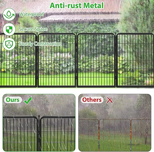 Miniatura 5 de Valla decorativa de metal negro para jardín con puerta, 45 pies de largo y 40 pulgadas de alto, 20 paneles de valla sin excavación, valla de barrera