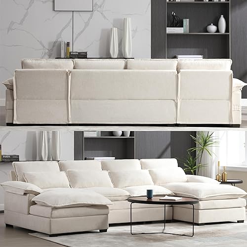 Eafurn Symmetrical Modular Sectional Sofa with Chaise Lounge, 6 Seater Fabric Upholstered Cloud Couch, U Shaped Oversized Sleeper Sofa&Couches with Thicked Cushion & Detackable Backrest Living Room