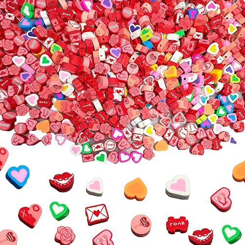 200 cuentas de arcilla polimérica para el día de San Valentín, cuentas de arcilla polimérica de corazón de BOJUEGZI Love mixta, cuentas espaciadoras