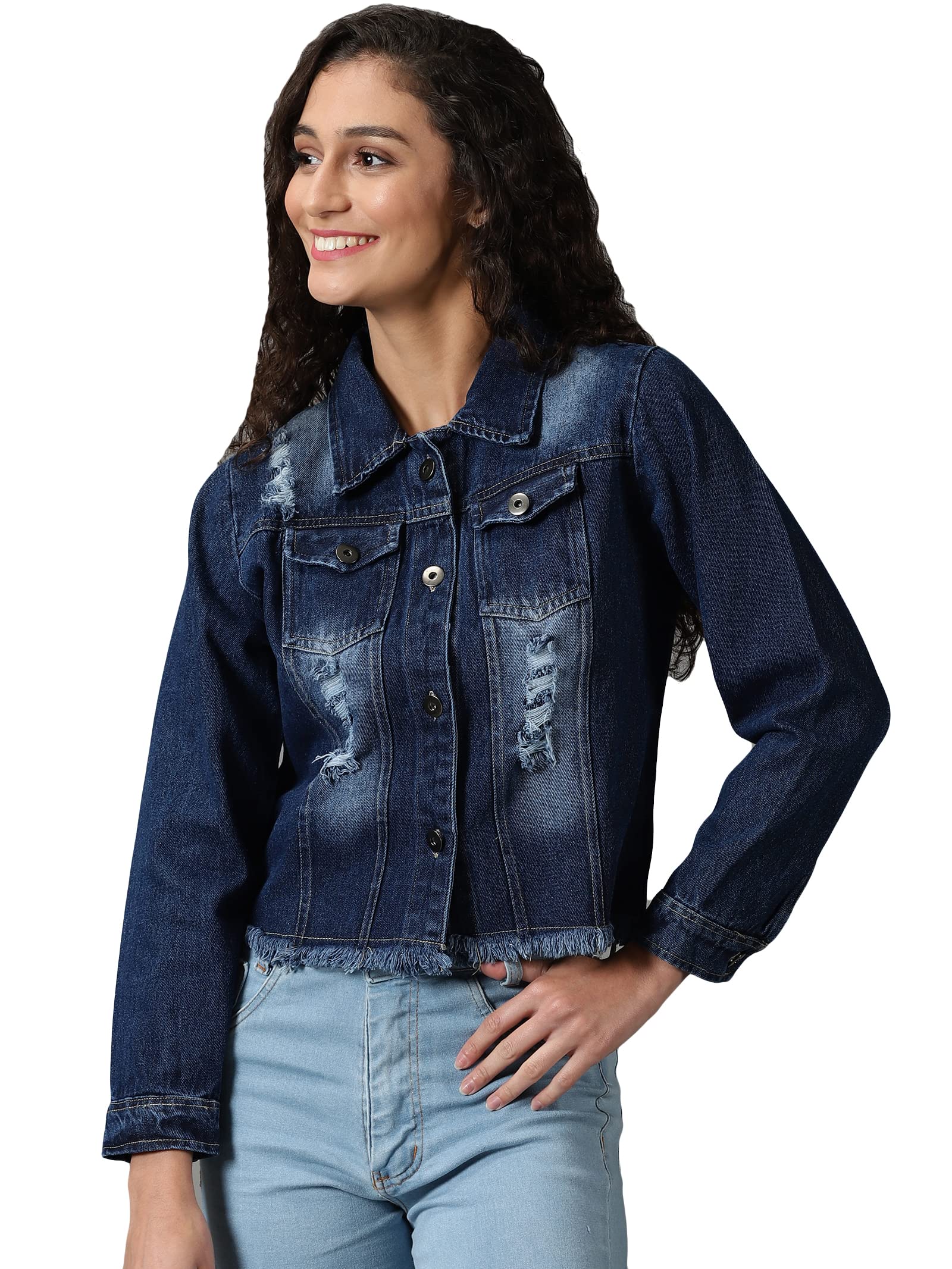 Women Self Design Denim Jacket | Spread Collar Full Sleeves Denim Jacket for Womens | Regular Fit Regular Length Jacket for Women's-image-0