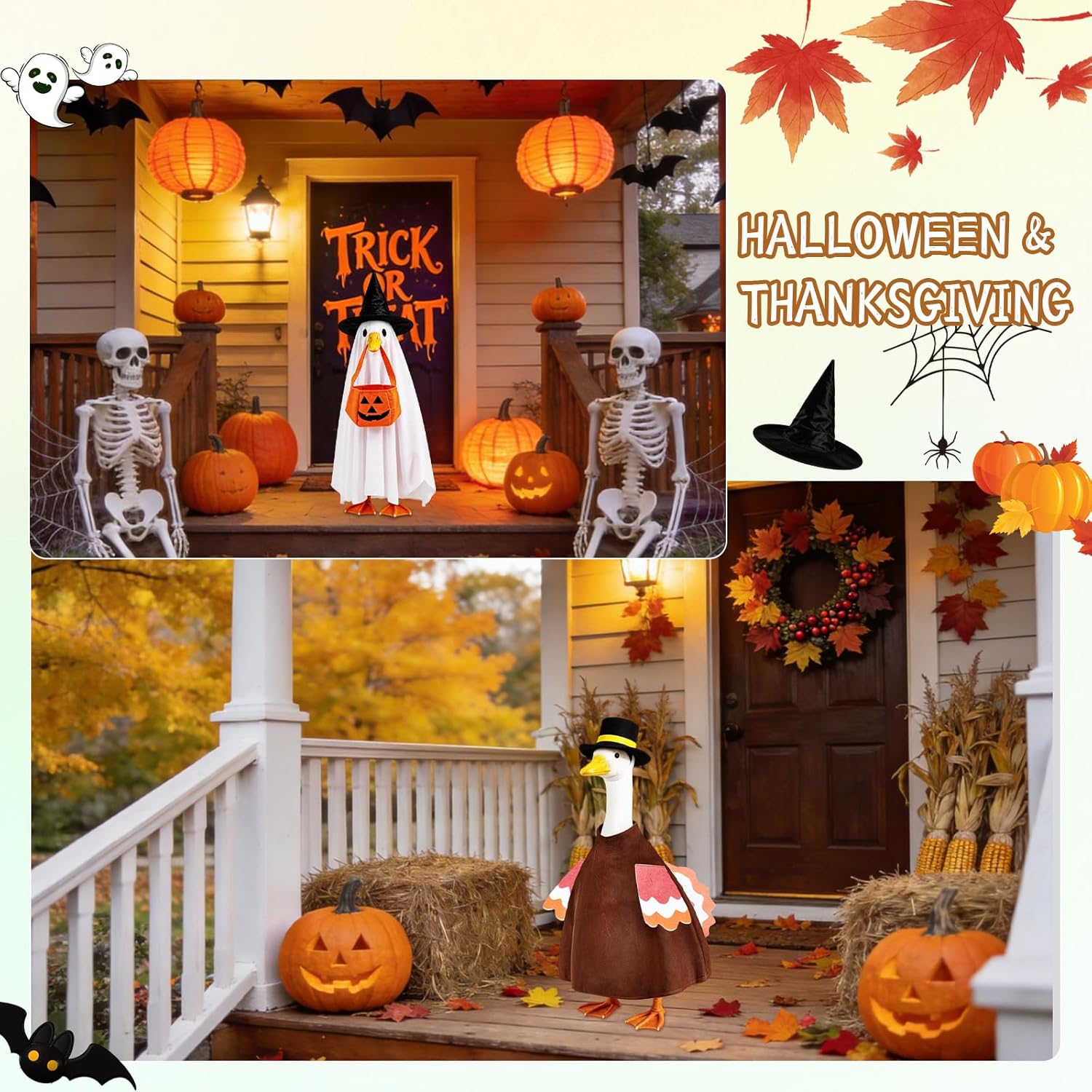 8 Set Porch Goose Outfits Holiday Goose Clothes - Valentine St. Patrick Easter Summer 4th of July Fall Halloween Christmas Lawn Porch Goose Clothing for Patio Yard Decor