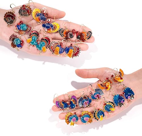 Miniatura 4 de Thanksgiving Earrings for Womens, Enameled Xmas Holiday Jewelry Turkey Drop Dangle Earrings