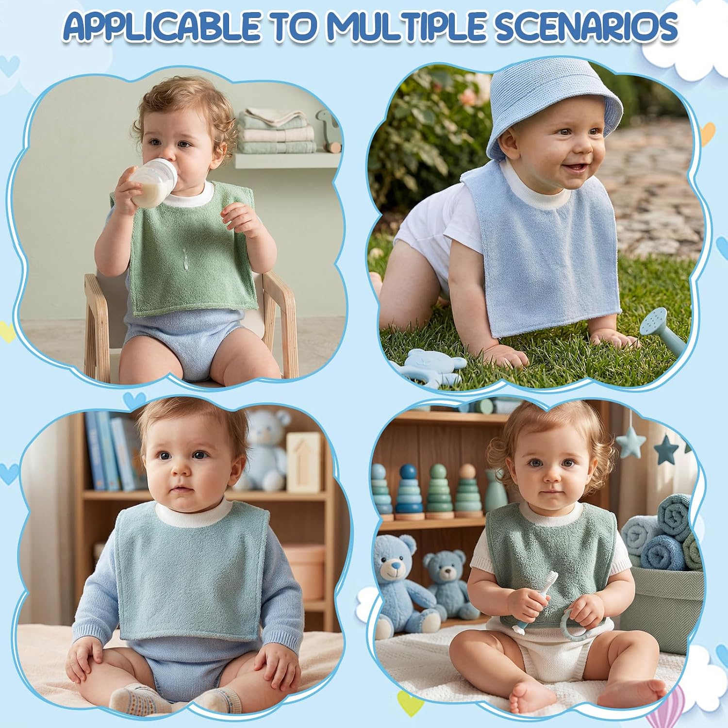 Foaincore 3 Pieces Full Coverage Toddler Bibs Pullover Baby Bibs Absorbent Cotton Terry Towel Toddler