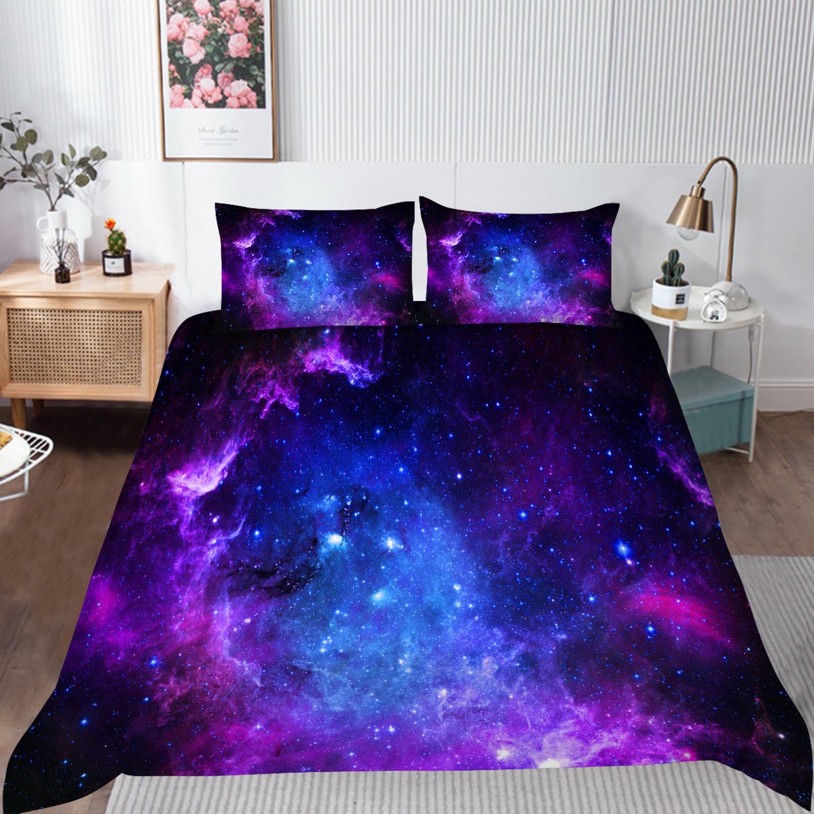 ANHOPE Galaxy Duvet Cover Set Soft Comforter Cover Space Purple Nebula Print Pattern 3 Piece Bedding Set including Pillowcase All Season Decorative Quilt Cover with Zipper for Kids Adults Single - Image 2