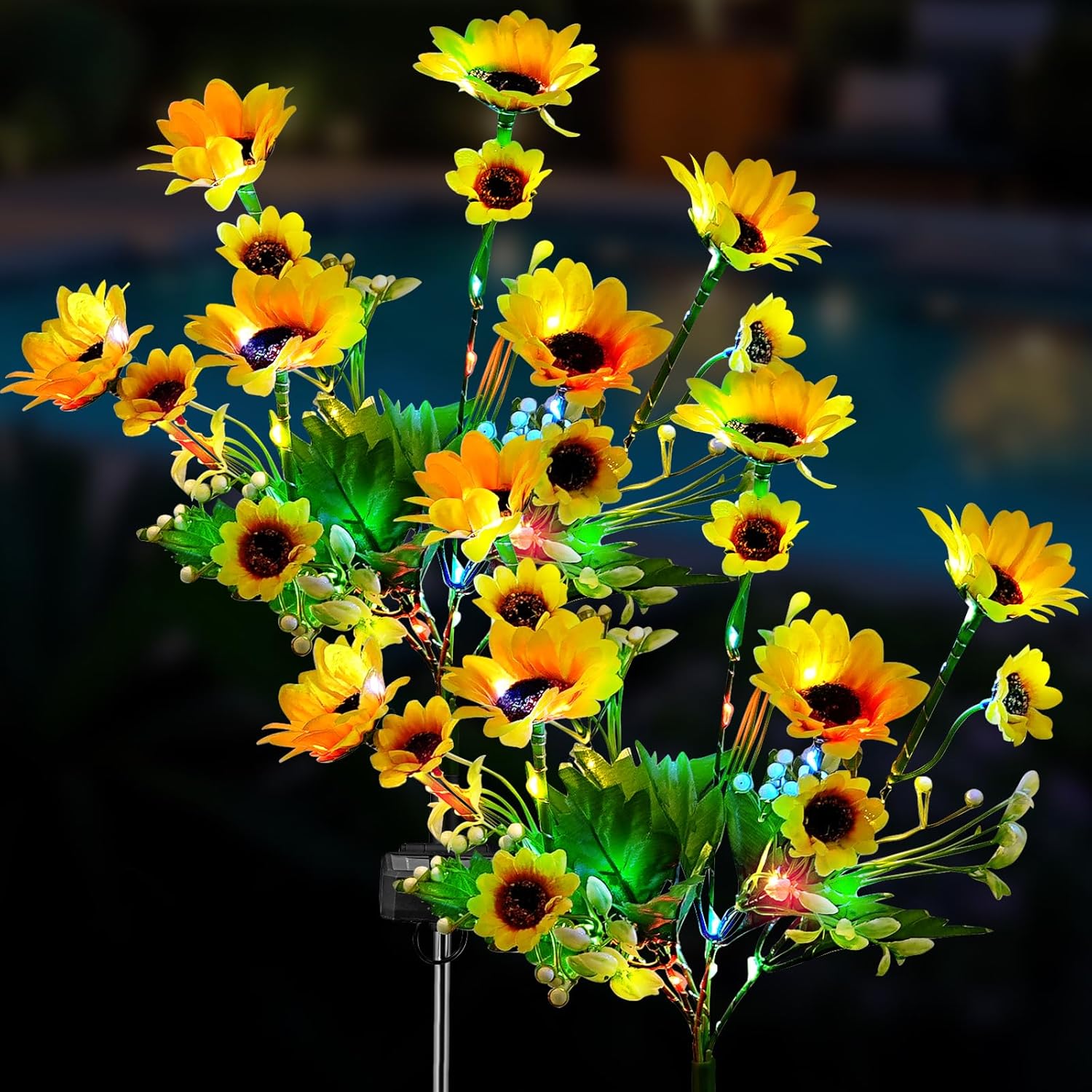 TANSOREN 4 Pack Solar Garden Lights Outdoor, Colorful LED Waterproof Solar Powered Sunflowers Landscape Lights for Outside Yard, Patio, Pathway Decorative, Décor, Gifts, Two Lighting Modes