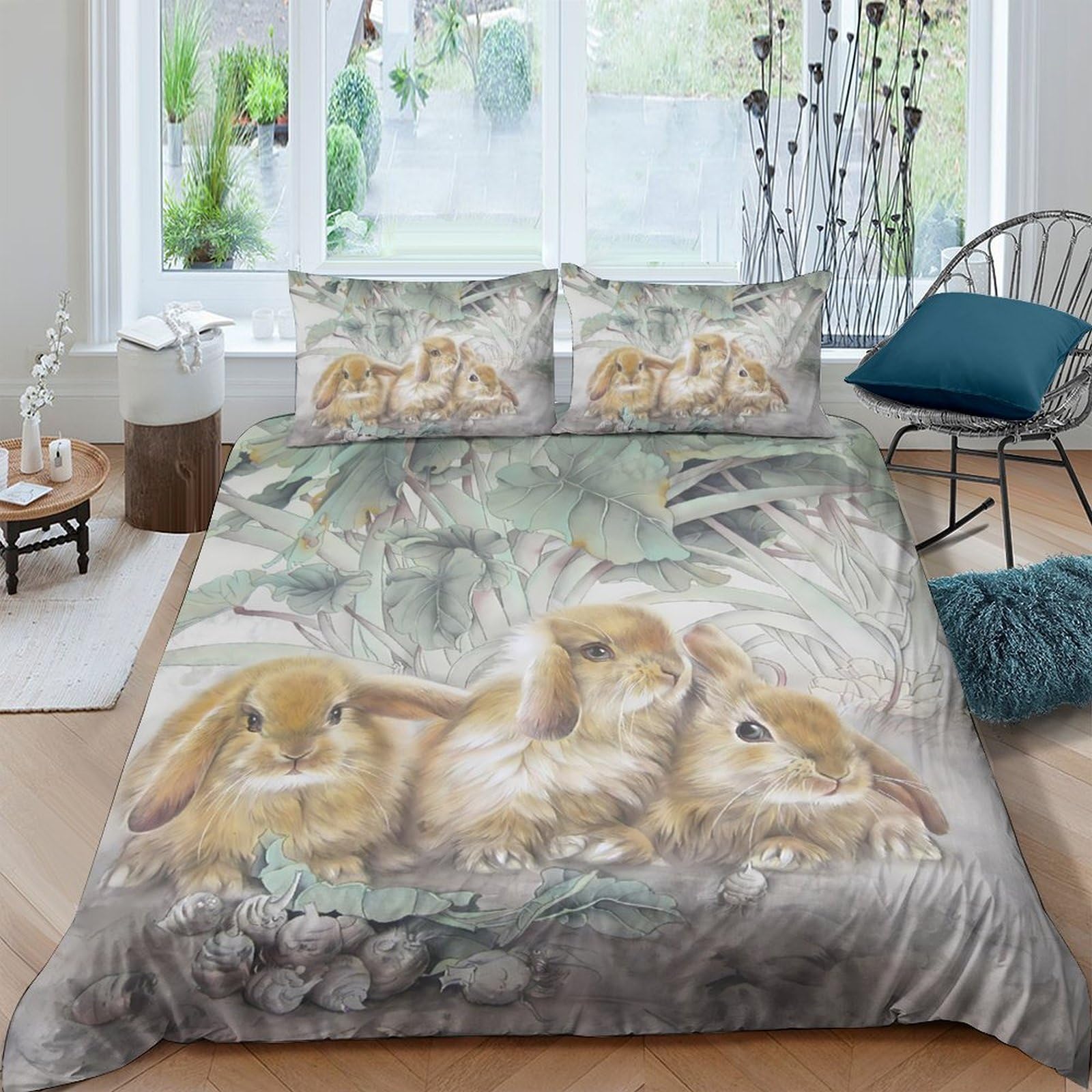Ctjqhvkz Style-1 3D Printed Bunny Forest Fitted Sheet Microfiber Soft Slip-Resistant Rabbit Meadow Mattress Cover For Bedroom Guest Room Decor Single（135X200cm）
