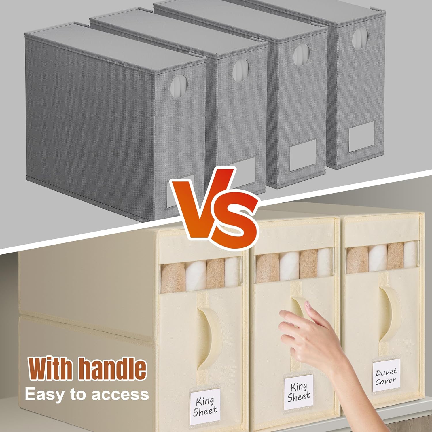 4 Pack Large Bed Sheet Organizers and Storage, (King & Queen Size) Sheet Organizer for Linen Closet, Foldable Bedding Storage Box with Window for Bedsheets, Blanket, Duvet Cover and Pillowcase