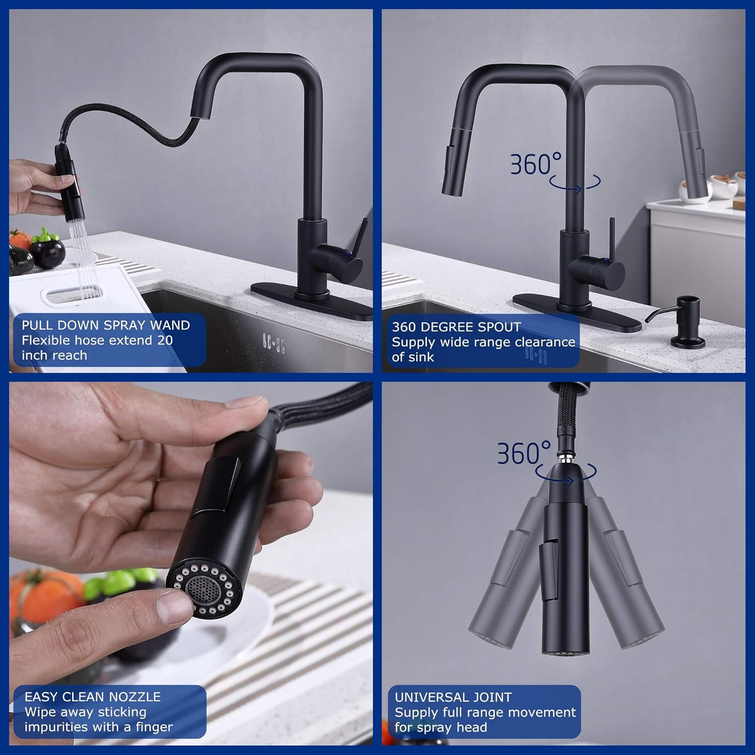 Big Sale RKF Pull Down Kitchen Faucet with Sprayer,Single Handle High ArcPull Out Spray Head Kitchen Sink Faucets with Deck Plate and Dispenser,Matte Black,PD01B-T130/MB