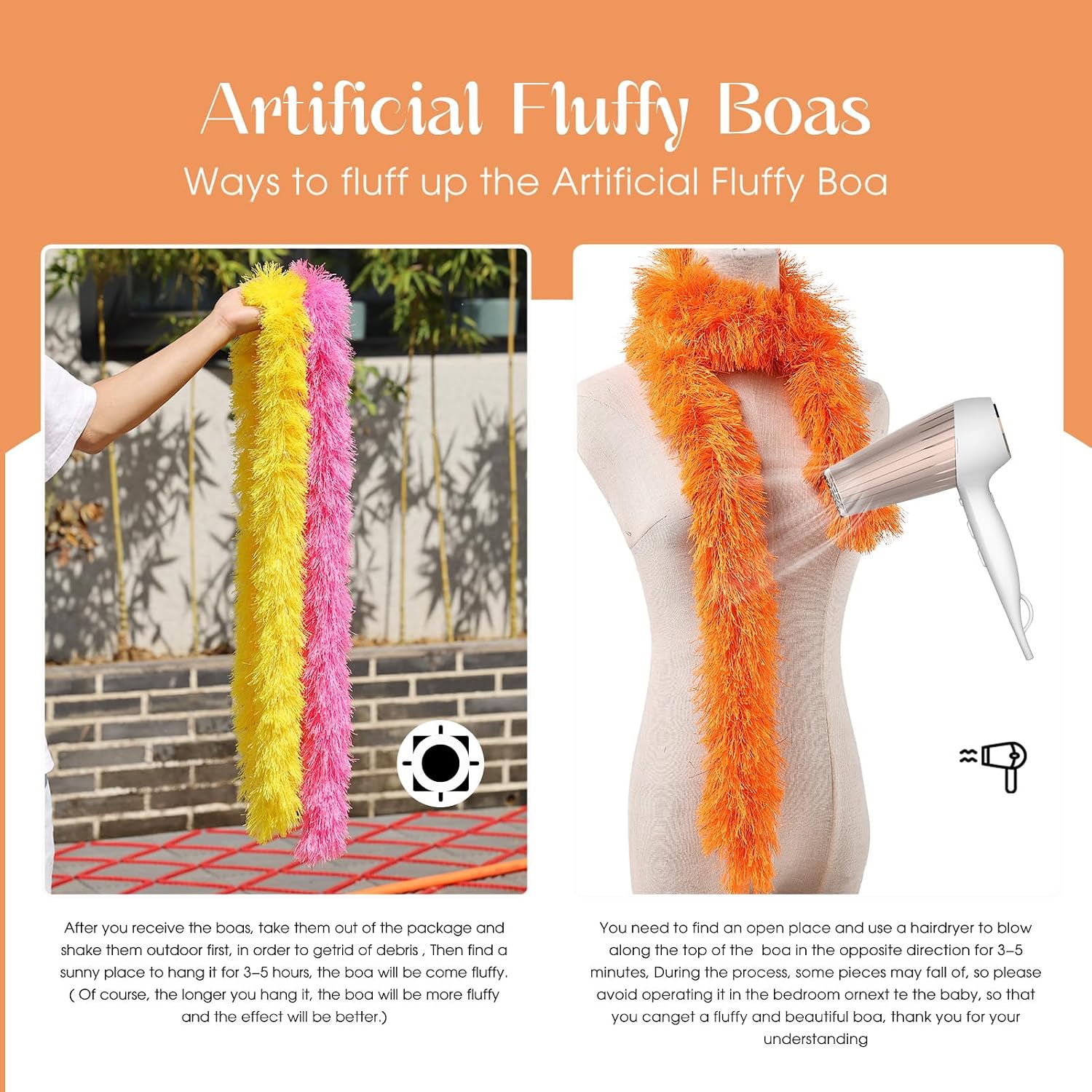 5pcs Feather Boa - Orange Artificial Fluffy Boas Bulk 5 Ft for Wedding Birthday Tea Party Christmas Costume Decor image 4
