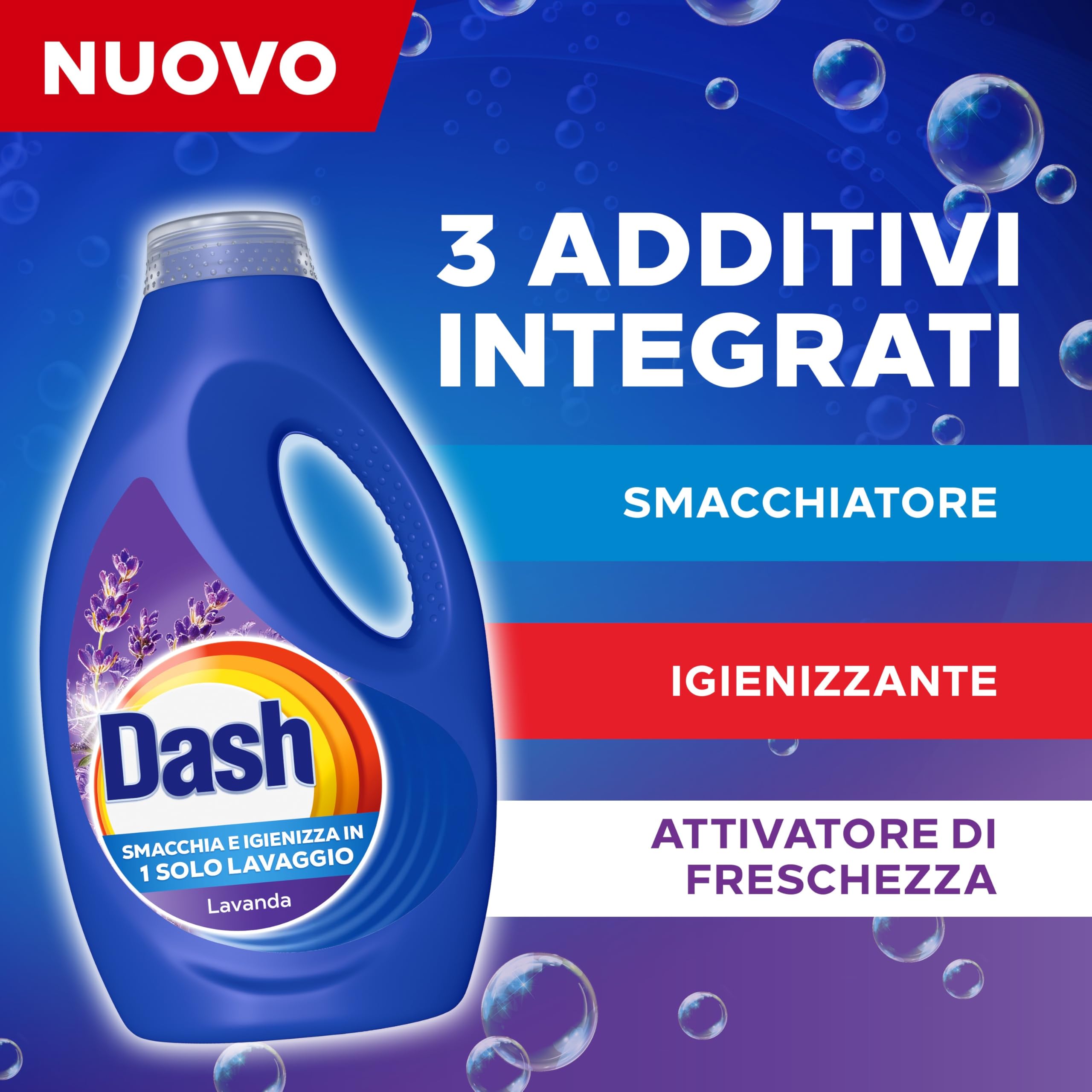 Dash Detersivo Liquido Lavatrice, 92 Lavaggi, Lavanda, Rimuove Le Macchie, Igienizza, Dona Freschezza, Brillantezza Per I Capi