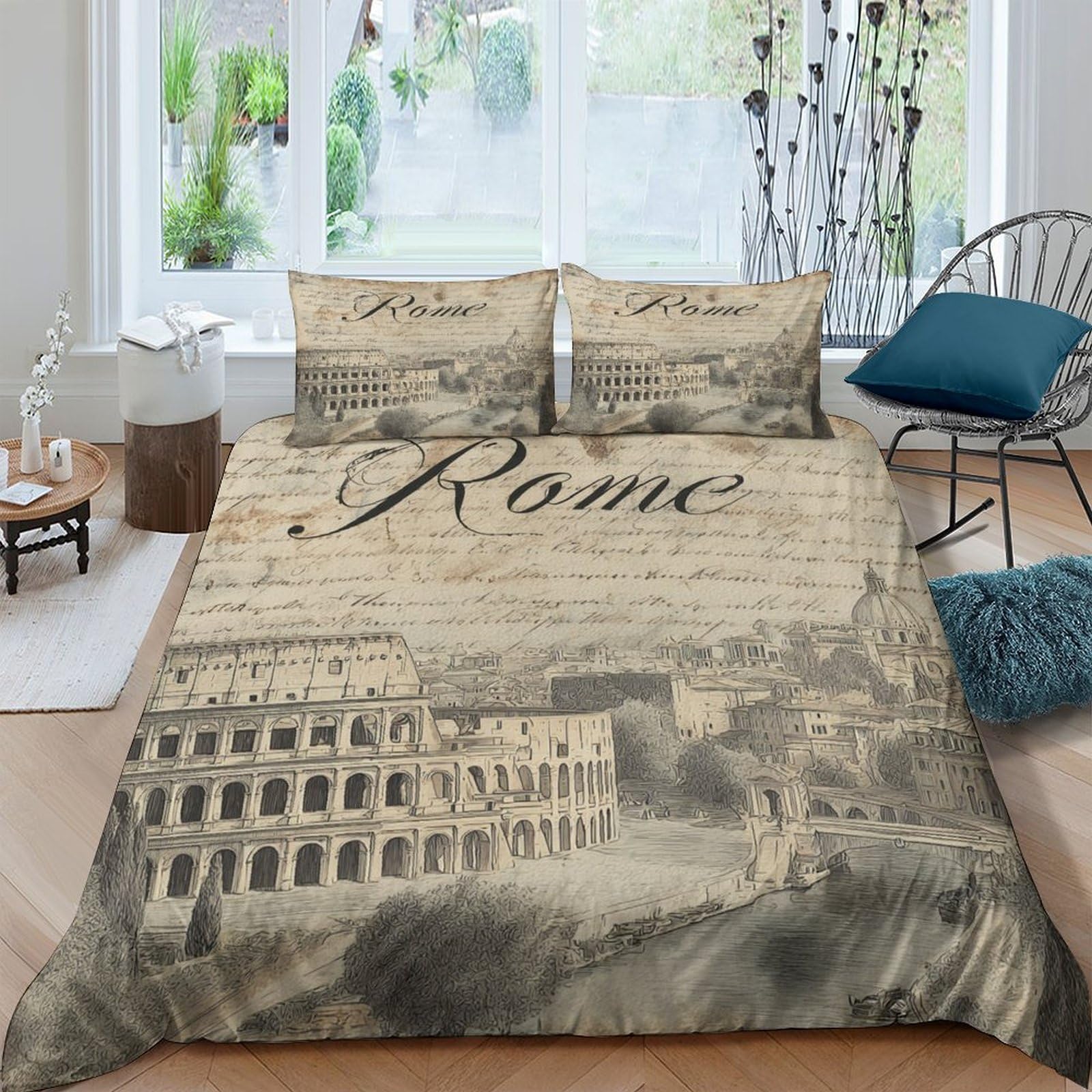 Ctjqhvkz Style-10 3D Printed Rome Vintage Architecture Fitted Sheet Microfiber Soft Breathable Colosseum Bed Cover For Bedroom Decor Single（135X200cm）