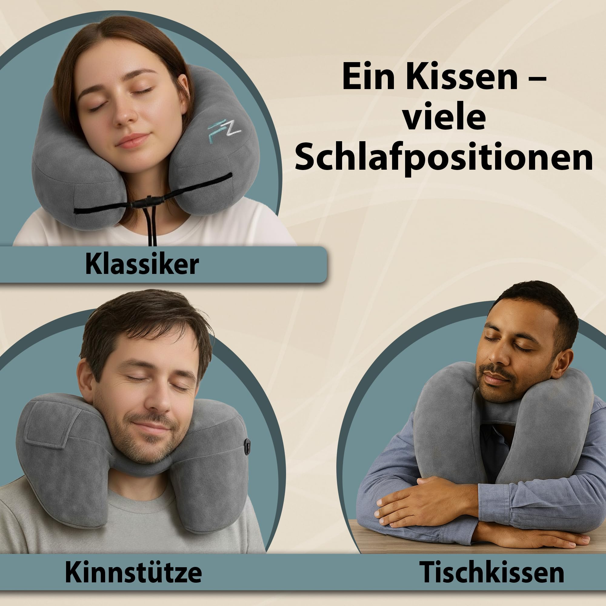 Deluxe Reise-Kombo in grau: Aufblasbares Premium AIR Set (Größe L und M)