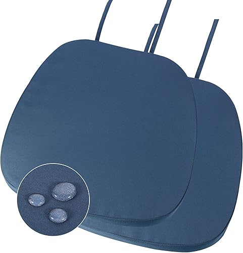 GUEGLSA Cojines de asiento impermeables para exteriores, 14 x 14 pulgadas, almohadilla de metal antideslizante con lazos, cojín de metal en forma de