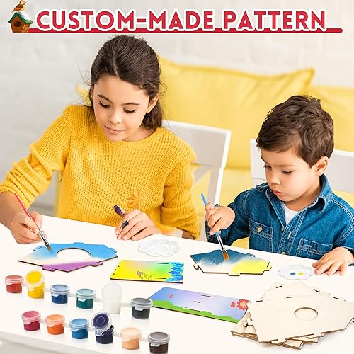 Miniatura 5 de Treewant Paquete de 6 kits de casa de pájaros, arte y manualidades para KDS de 3 a 8 años, construir y pintar casa de pájaros, kits de arte de