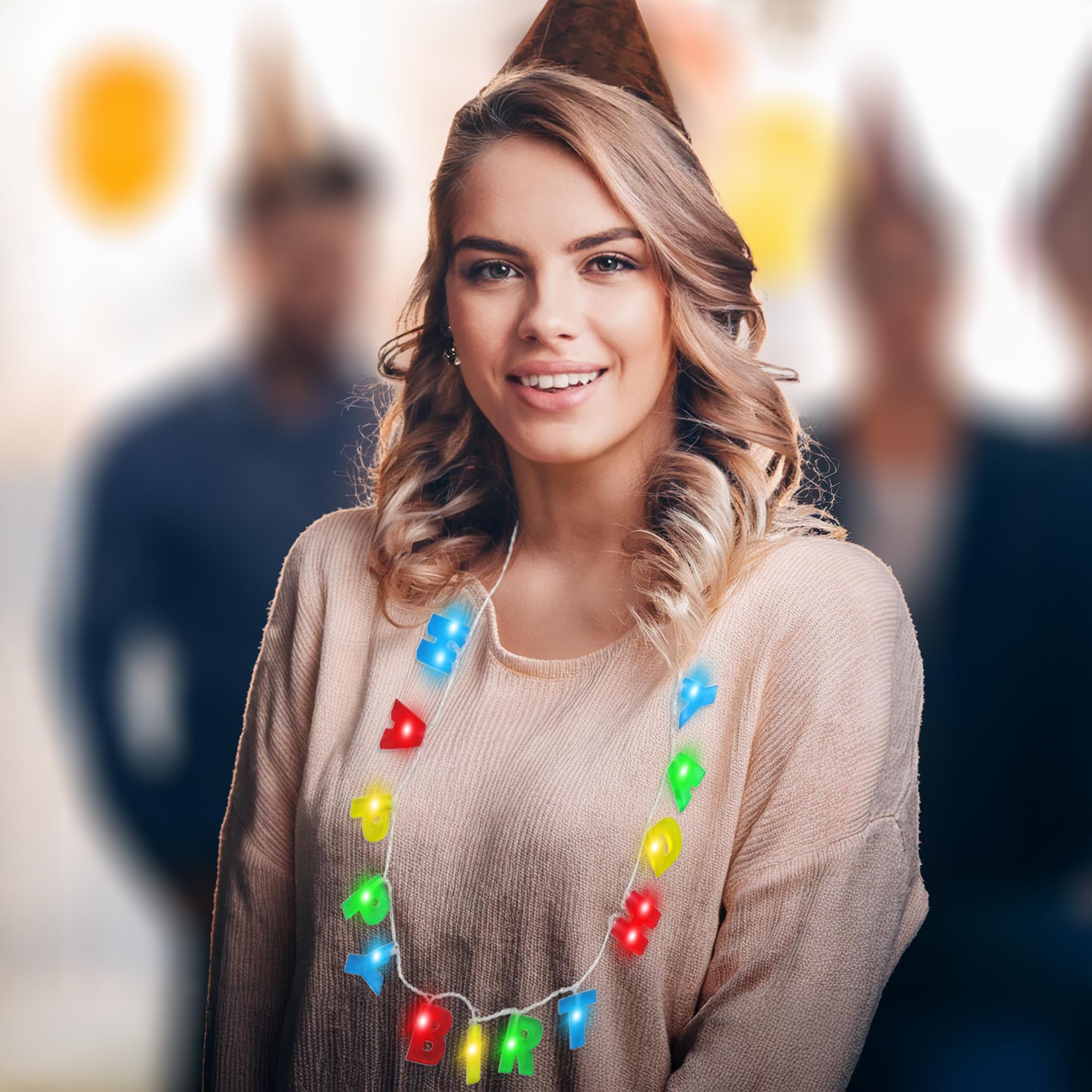 Collar iluminado de feliz cumpleaños | Collar de cumpleaños iluminado | Collar de letras de cumpleaños | Luces LED y intermitentes para fiesta | Multicolor | Talla única, Estándar 6