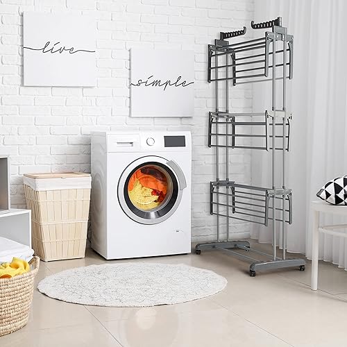Miniatura 6 de Luxe Laundry Tendedero de ropa de alta calidad, de acero inoxidable plegable de 4 niveles y estante de secado plegable, de pie y fácil de montar,