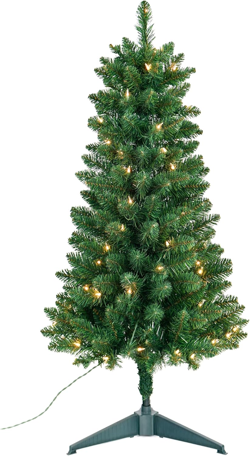 Pre-Lit Artificial Christmas Tree 3Ft, Plug in Desktop Halloween Tree with 50 Lights 160 Branch Tips Mini Christmas Tree Decoration Indoor Outdoor