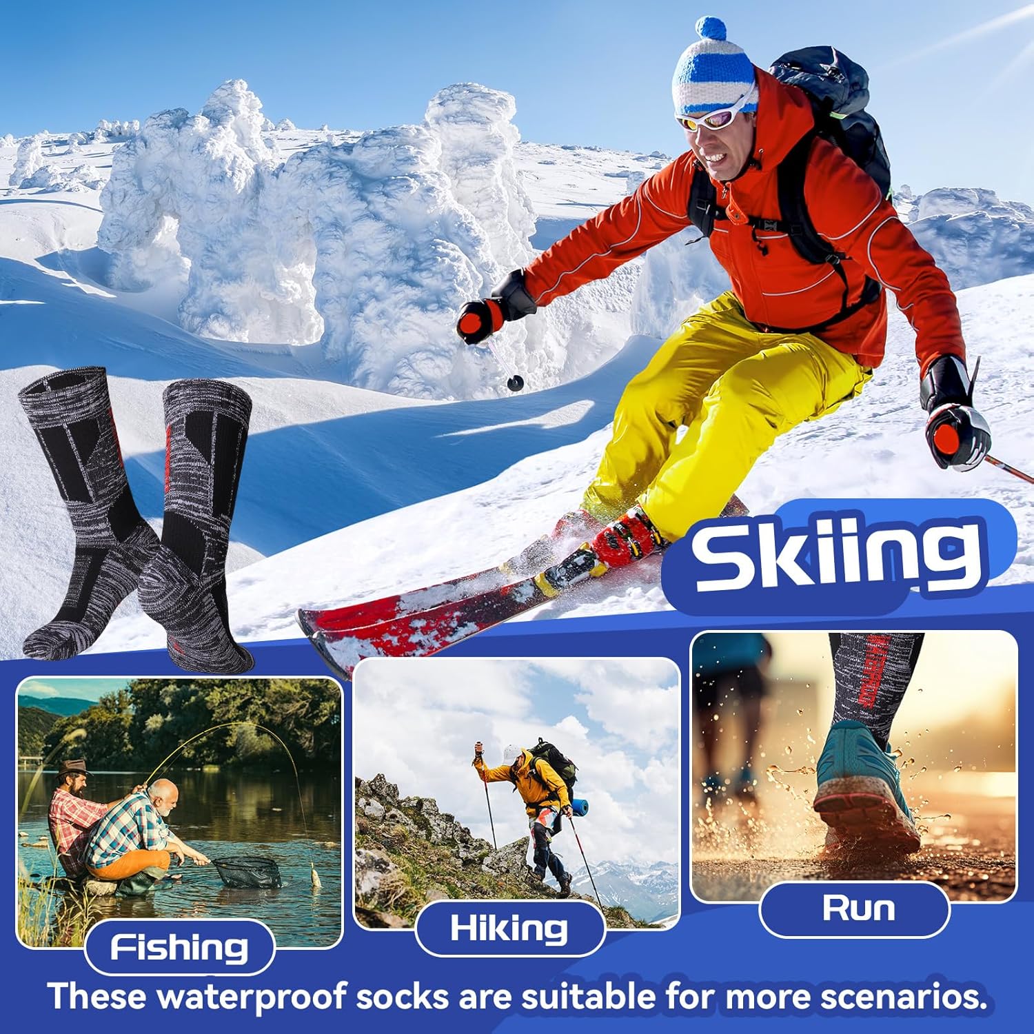 Jspupifip Unisex Waterproof Socks Water Resistant Socks Waterproof Breathable Hiking Wading Skiing Fishing Sock for Men Women - Image 6