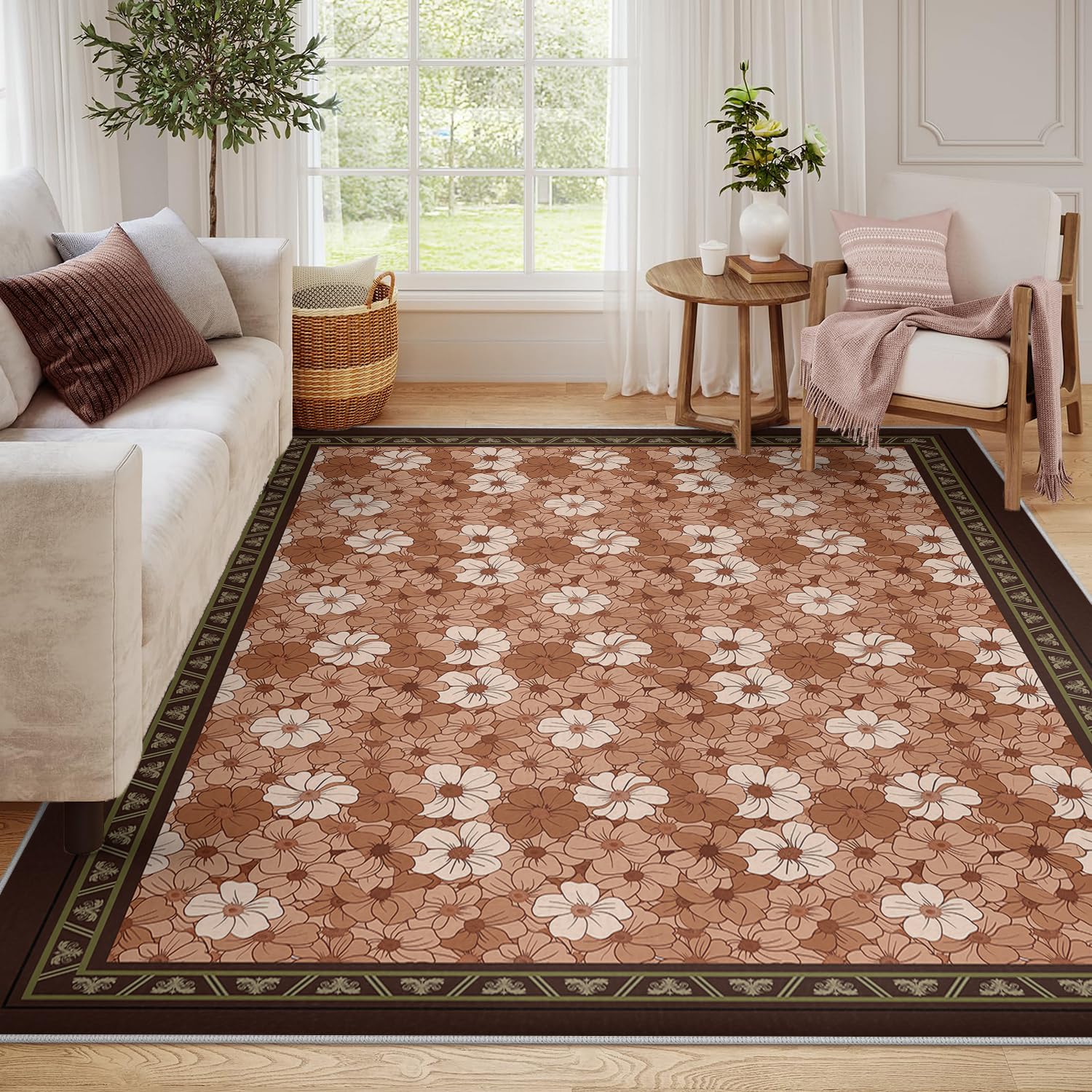 Alfombra Flores Lavable Dormitorio Pelo bajo 60x120