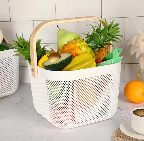 Miniatura 2 de 6 cestas de almacenamiento de malla de plástico con asa de 9.8 x 10.2 x 7.1 pulgadas, cesta de almacenamiento de cosecha de jardín, cesta colgante