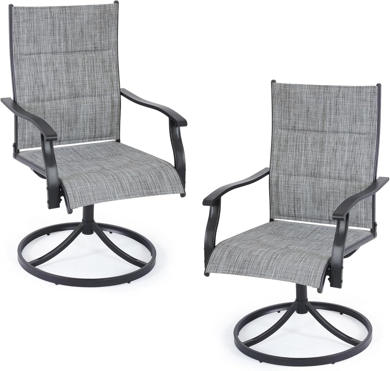 Patio Swivel Chairs Set of 2, Outdoor Dining Chairs High Back, All-Weather Padded Textilene Swivel Rocker Chair for Lawn Porch Garden, Grey(2 PCS)