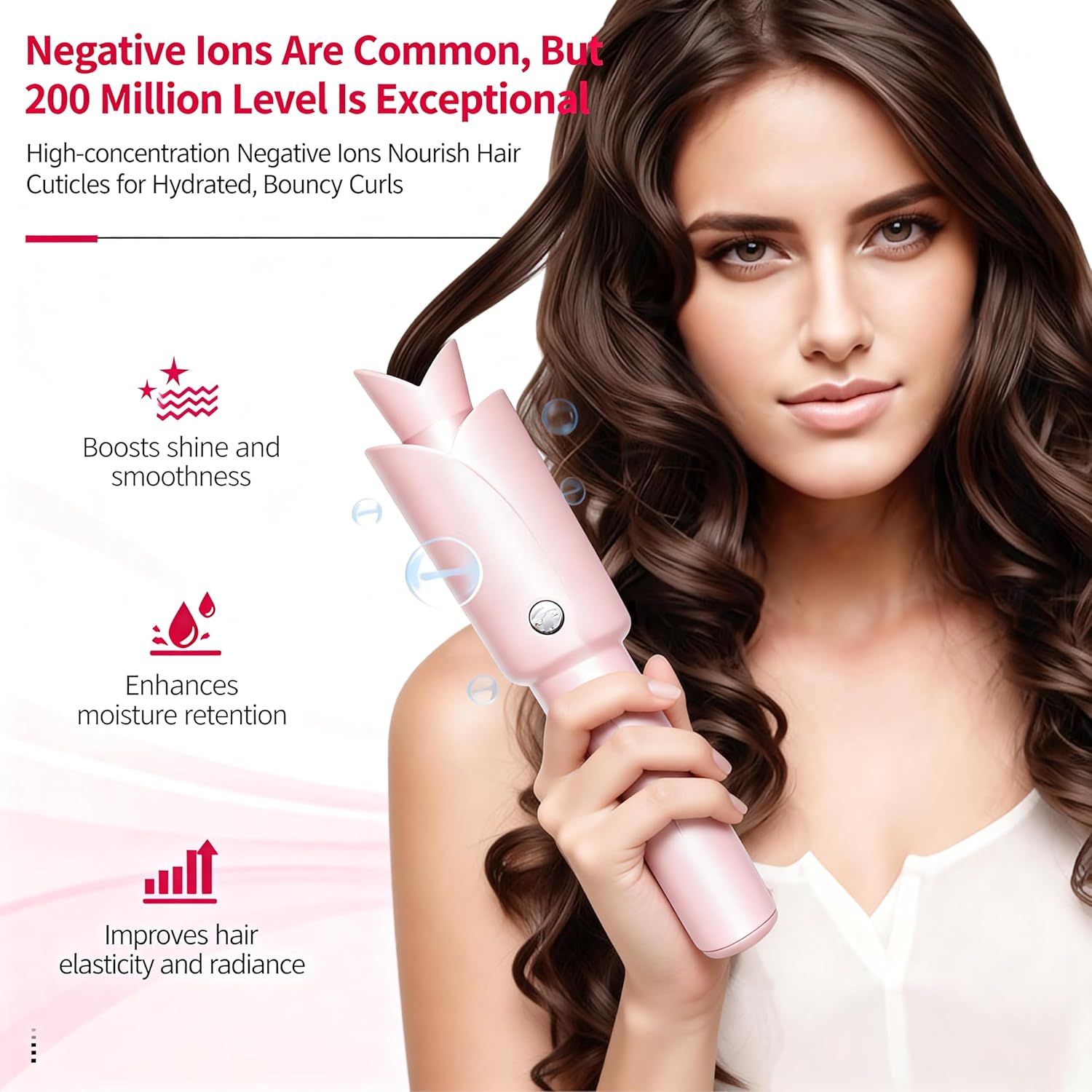 Cordless Curling Iron with Temperature Control, Rechargeable Hair Curler, Bunny Ear Design Portable Curling Wand for Travel, Fast Heating Hair Styling Tool for Women Girls, Pink