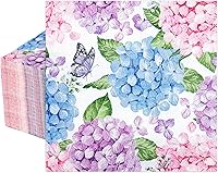 AnyDesign 50 Pack Hydrangea Watercolor Floral Luncheon Napkins - Disposable Butterfly Paper Napkins for Weddings, Showers, Spring Summer Parties