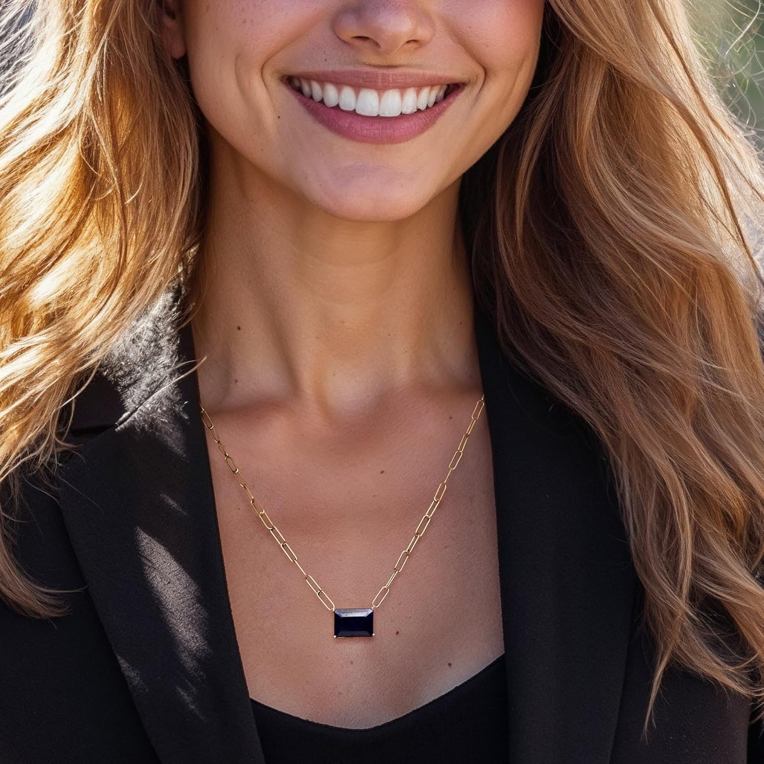 Ross-Simons 9.00 Carat Sapphire Paper Clip Link Necklace in 18kt Gold Over Sterling. 18 inches