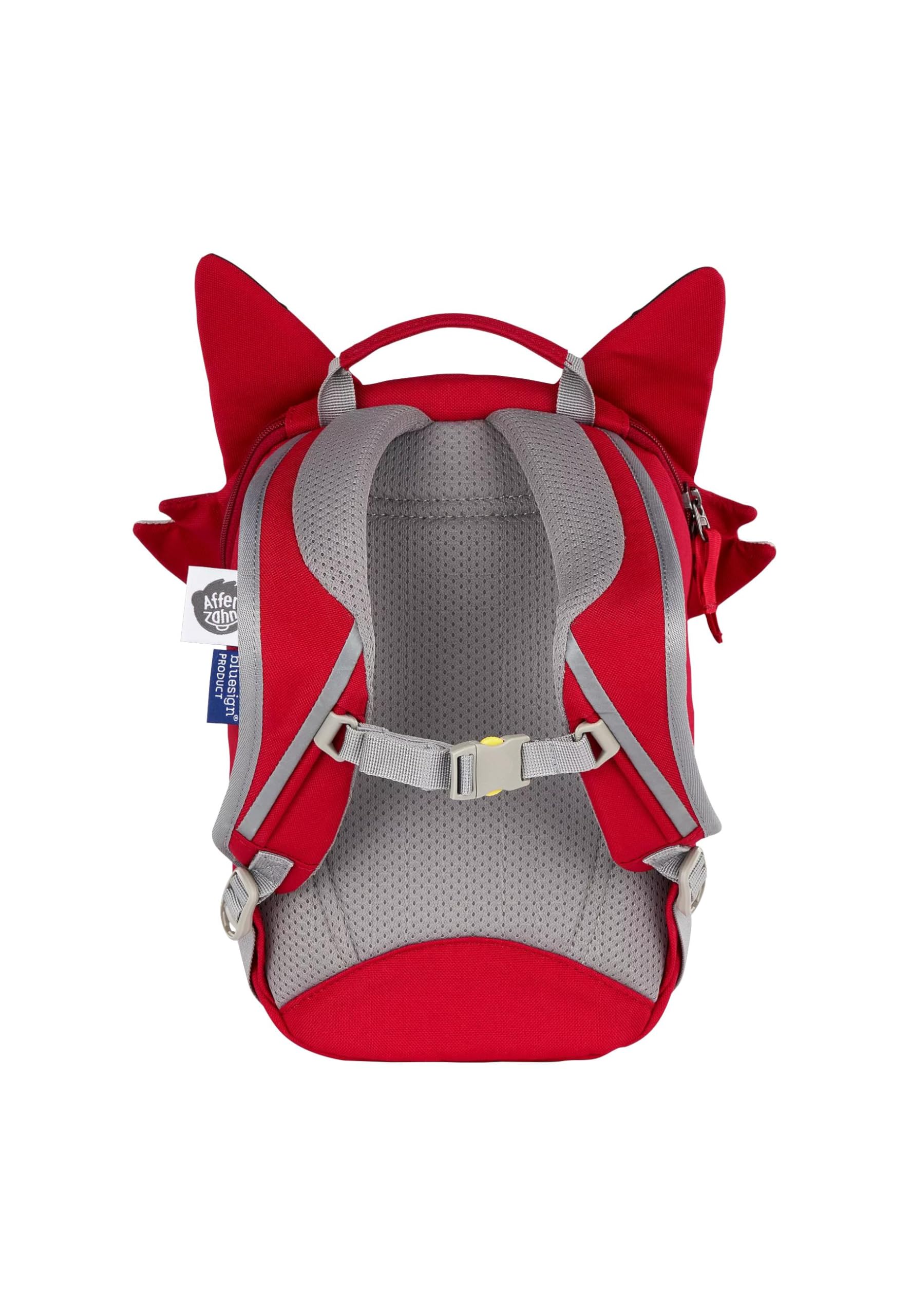 Affenzahn Kinderrucksack Kleiner Freund Fuchs - Rot | Ergonomischer Kindergarten-Rucksack für Kinder von 1 bis 3 Jahren mit Reflektoren, Ziehzunge und Namensschild