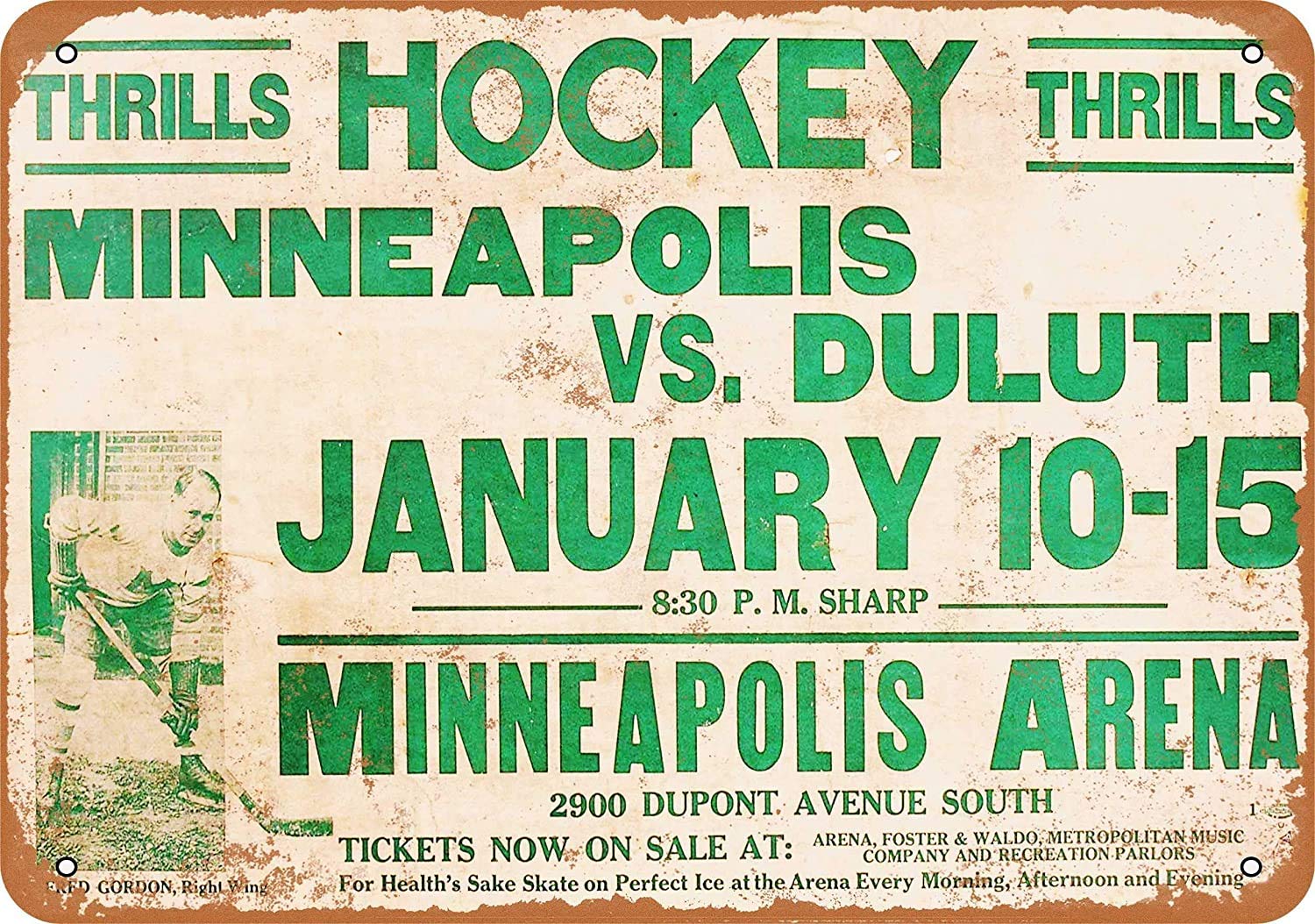 Minneapolis vs. Duluth Hockey Vintage Look Novelty Metal Sign for Home 8 x 12 Tin Sign Man Cave