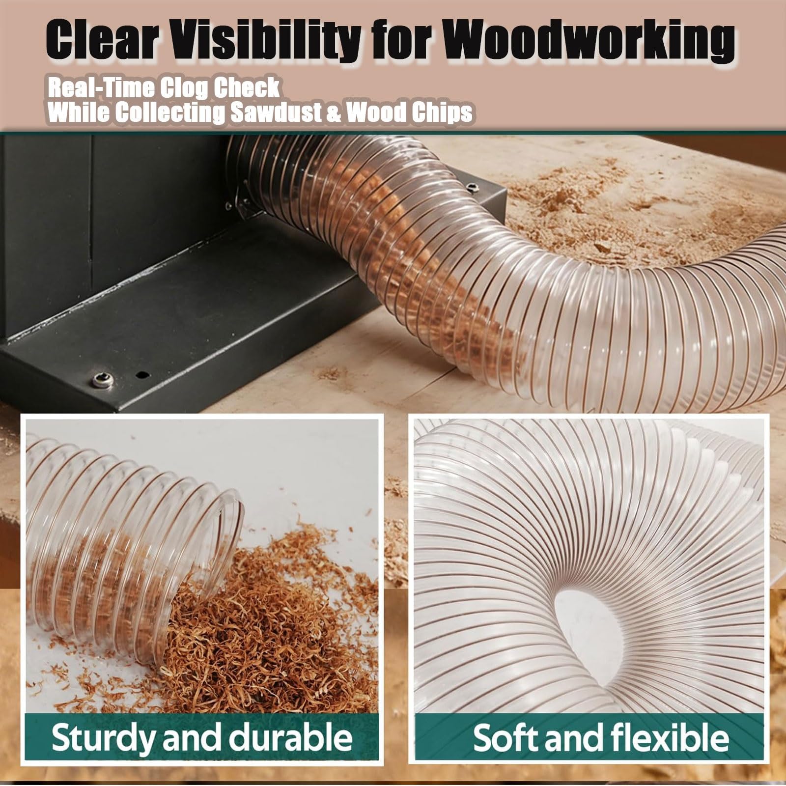 1,5 mm PU Absaugschlauch, Robuster Absaugschlauch für Staub und Späne, Flexibler, transparenter Vakuum- und Rauchabsaugschlauch für Holzbearbeitungs-Absauganlagen,Dia 400mm/15.7inch