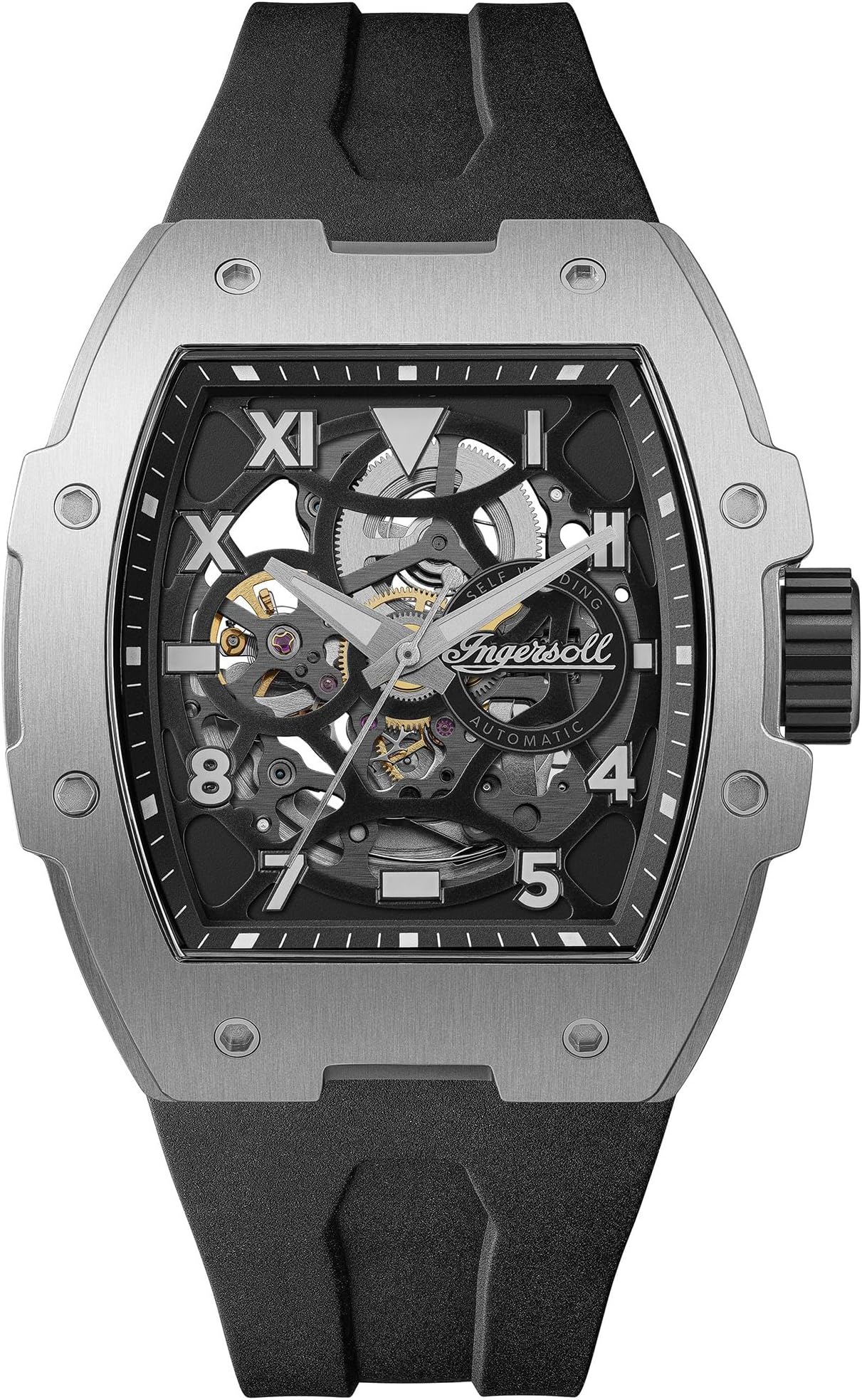 The Play Mens 45mm Automatic Watch with Skeleton Dial and PU Strap
